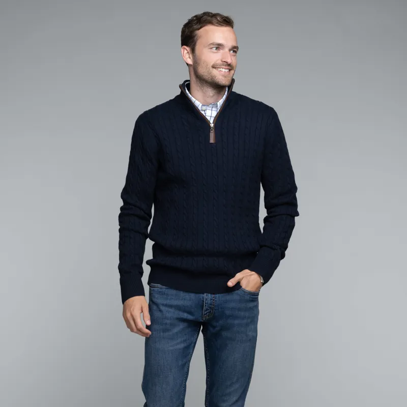 Schoffel Cotton Cashmere Cable 1/4 Zip Jumper Navy-2